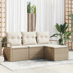 Sofa Set mit Kissen 4 pcs Beige und Creme Poly-Rattan