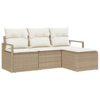 Sofa Set mit Kissen 4 pcs Beige und Creme Poly-Rattan
