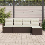 Sofa Set mit Kissen 5 pcs Braun und Creme Poly-Rattan