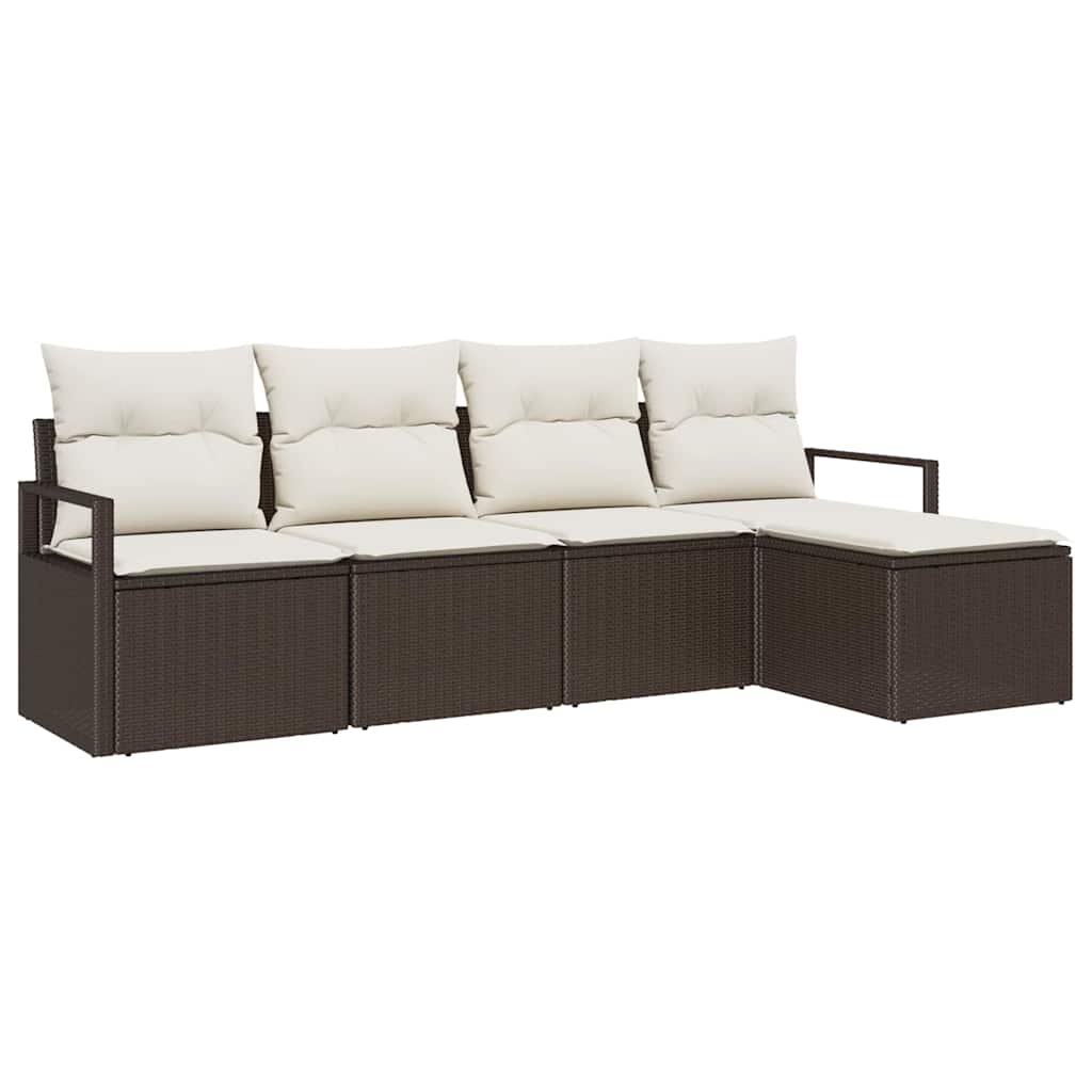 Sofa Set mit Kissen 5 pcs Braun und Creme Poly-Rattan