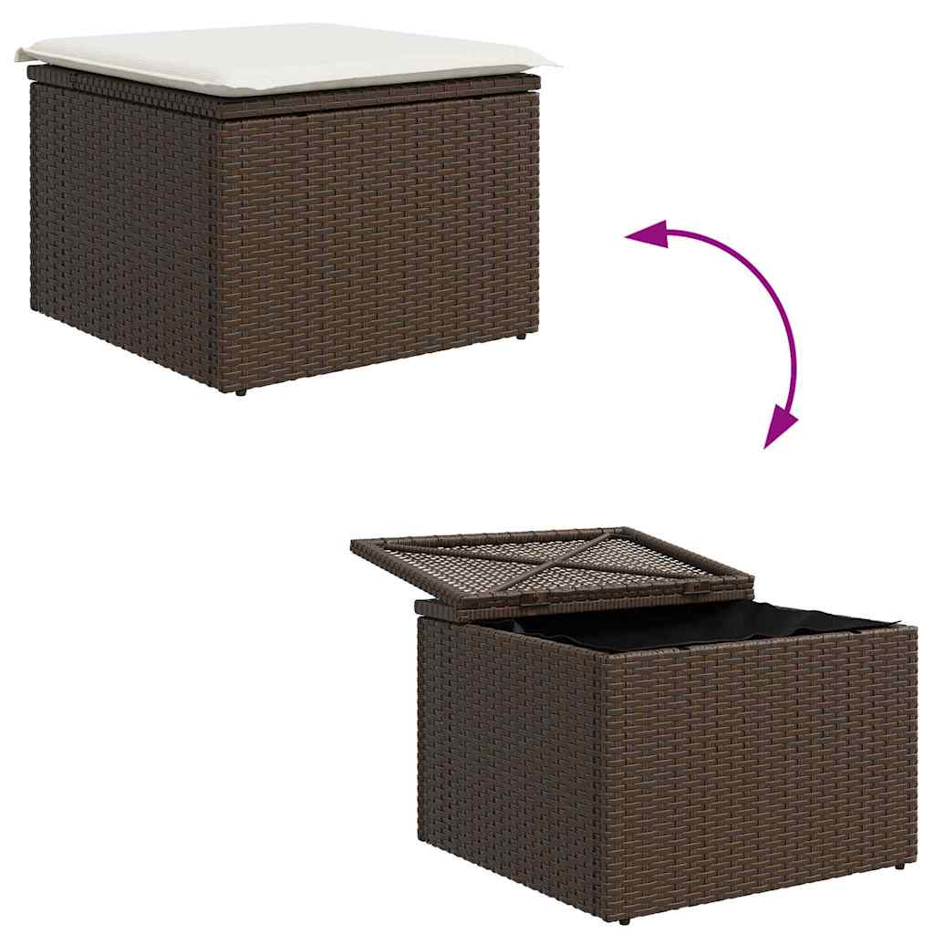 Sofa Set mit Kissen 5 pcs Braun und Creme Poly-Rattan