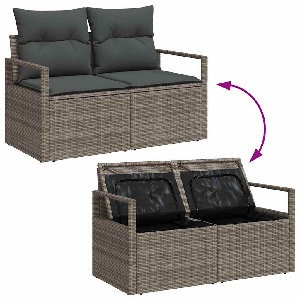 Sofa Set mit Kissen mit Speicher 5 pcs Grau Poly-Rattan