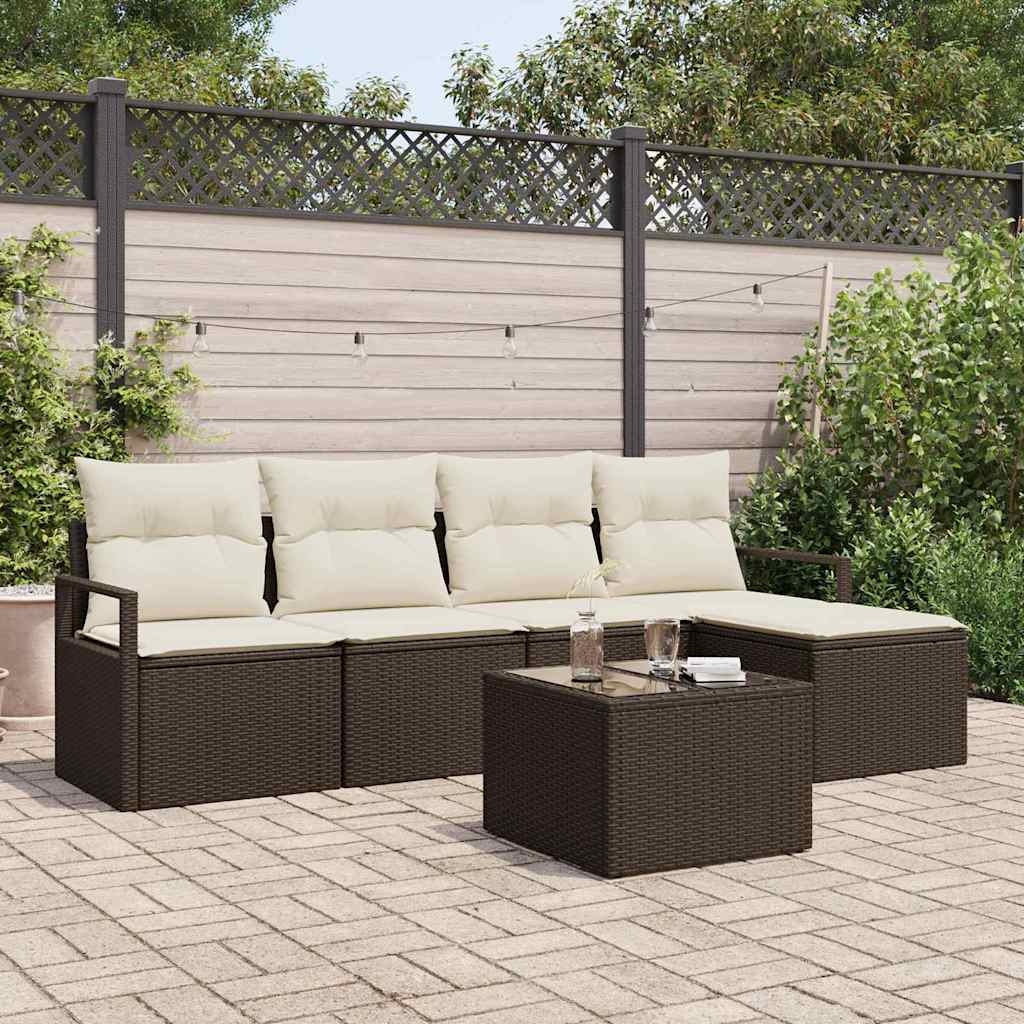 Sofa Set mit Kissen 6 pcs Braun und Creme Poly-Rattan