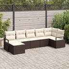 Sofa Set mit Kissen 7 pcs Braun und Creme Poly-Rattan