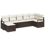 Sofa Set mit Kissen 7 pcs Braun und Creme Poly-Rattan
