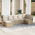 Sofa Set mit Kissen 7 pcs Beige und Creme Poly-Rattan
