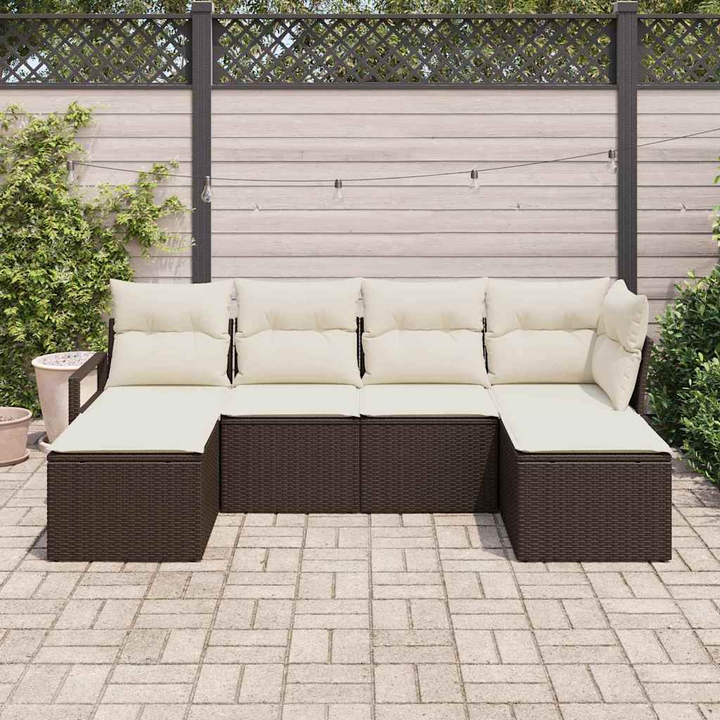 Sofa Set mit Kissen 6 pcs Braun und Creme Poly-Rattan