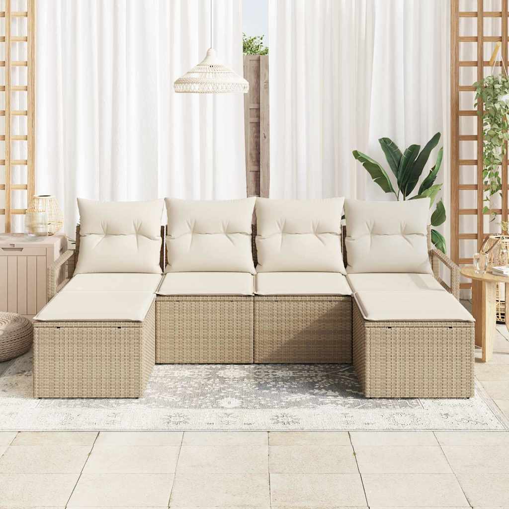 Sofa Set mit Kissen 6 pcs Beige und Creme Poly-Rattan
