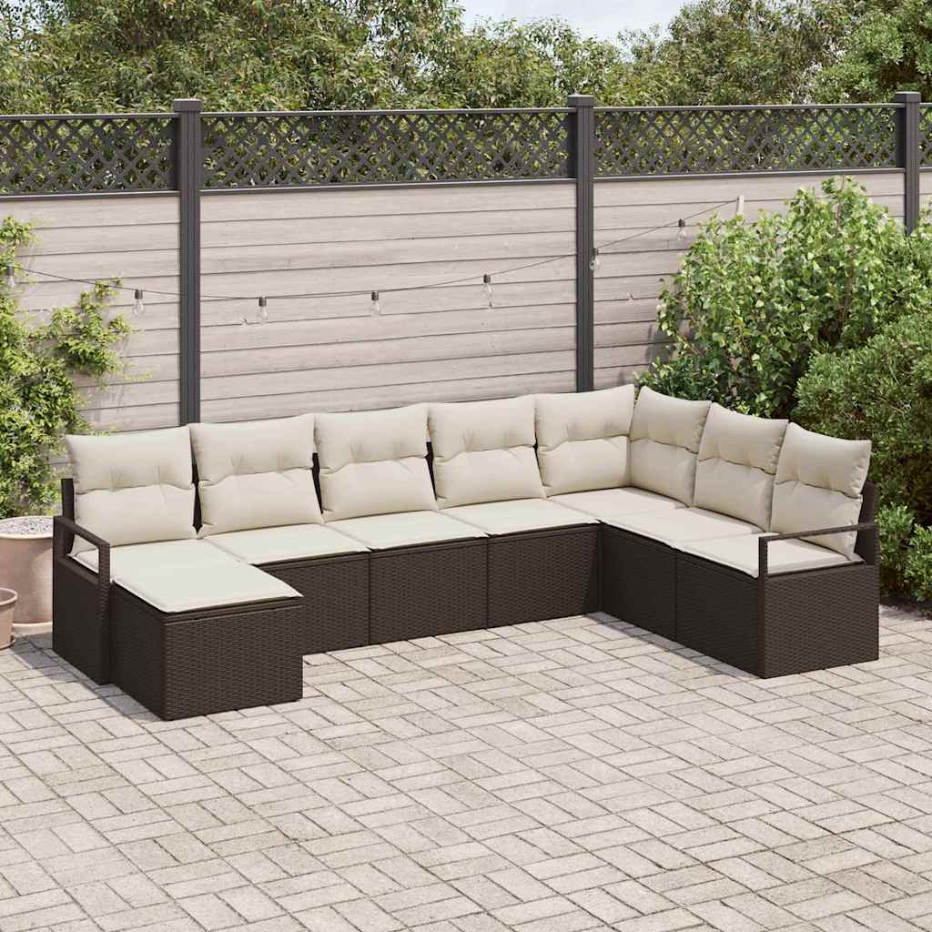 Sofa Set mit Kissen 8 pcs Braun und Creme Poly-Rattan