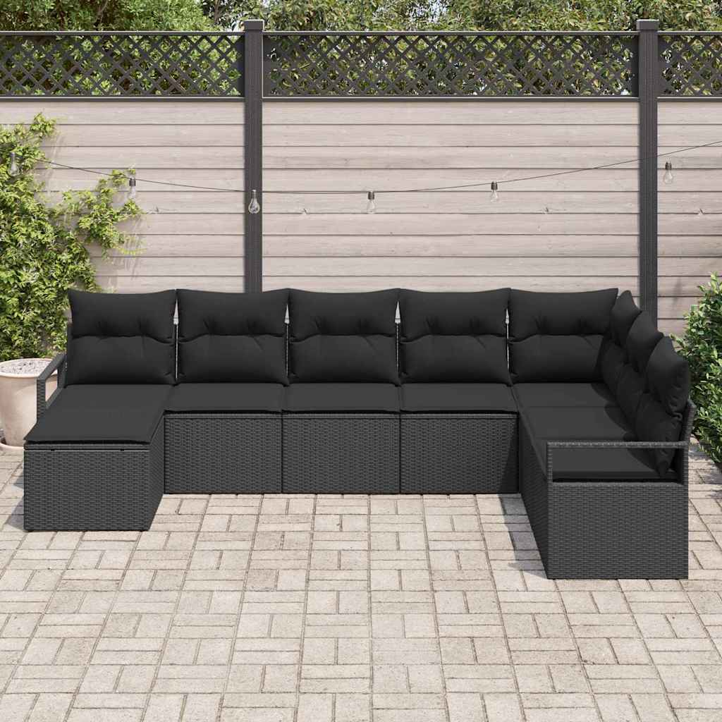 Sofa Set mit Kissen mit Speicher 8 pcs Schwarz Poly-Rattan