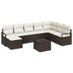Sofa Set mit Kissen 9 pcs Braun und Creme Poly-Rattan