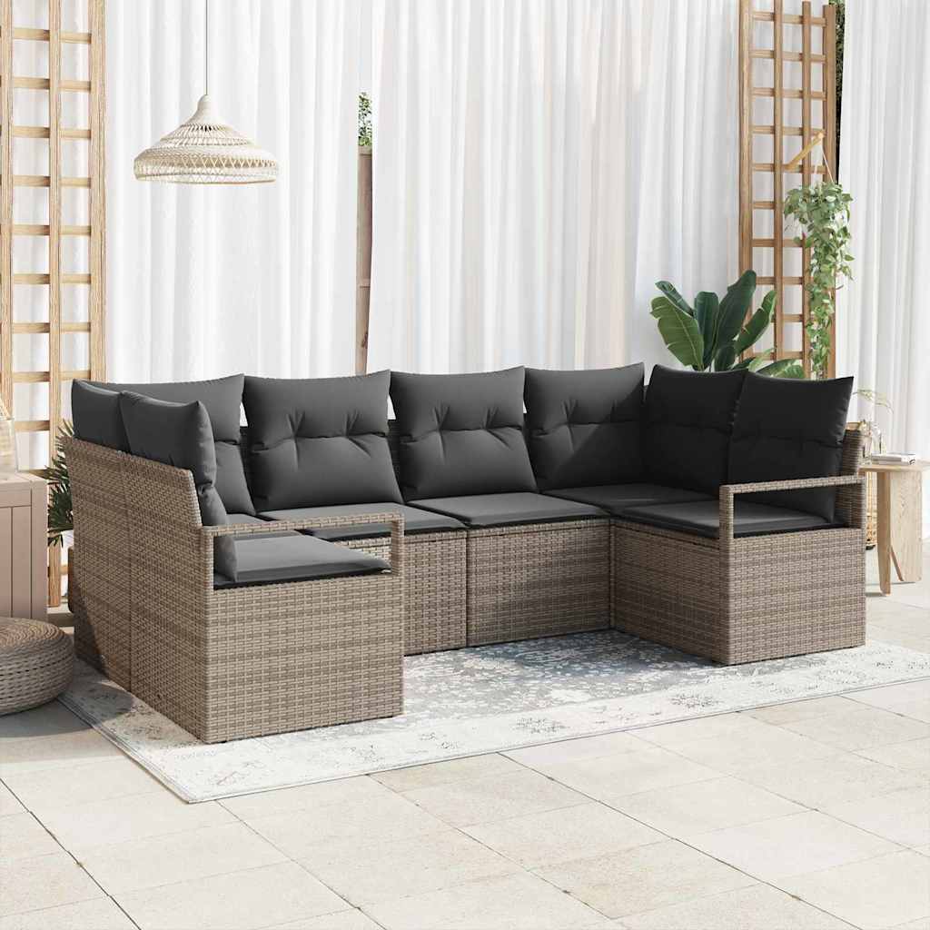 Gartensofa-set mit Kissen mit Speicher 6 pcs Grau Poly-Rattan