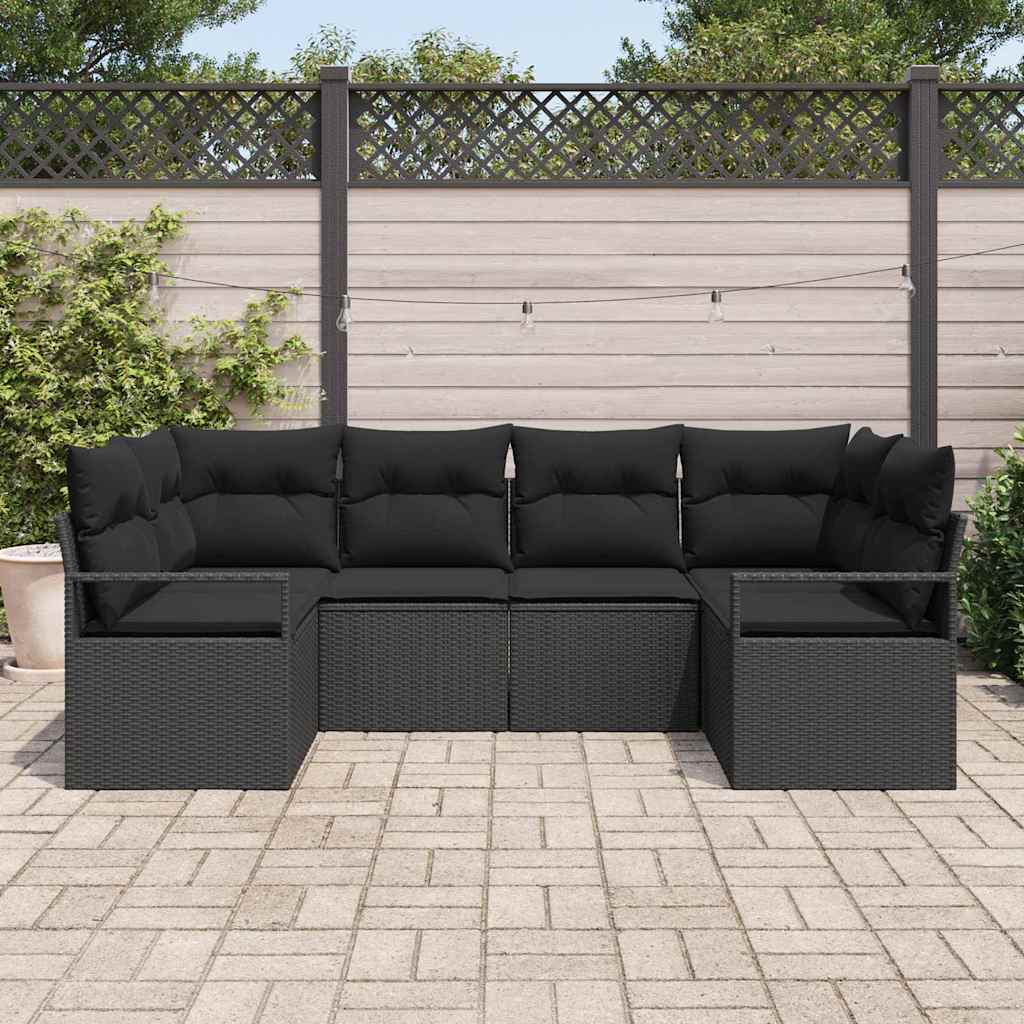 Gartensofa-set mit Kissen 6 pcs Schwarz Poly-Rattan