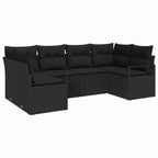 Gartensofa-set mit Kissen 6 pcs Schwarz Poly-Rattan