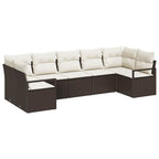 Gartensofa-set mit Kissen 7 pcs Braun und Weiß Poly-Rattan