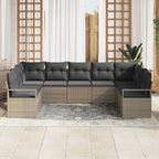 Gartensofa-set mit Kissen mit Speicher 7 pcs Grau Poly-Rattan