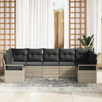 Gartensofa-set mit Kissen 7 pcs Hellgrau Poly-Rattan
