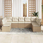 Gartensofa-set mit Kissen 9 pcs Beige und Weiß Poly-Rattan