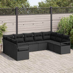Gartensofa-set mit Kissen 9 pcs Schwarz Poly-Rattan