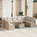 Gartensofa-set mit Kissen 10 pcs Beige und Creme Poly-Rattan