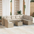 Gartensofa-set mit Kissen 10 pcs Beige und Creme Poly-Rattan