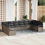 Gartensofa-set mit Kissen mit Speicher 10 pcs Grau Poly-Rattan