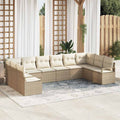 Gartensofa-set mit Kissen 10 pcs Beige und Weiß Poly-Rattan
