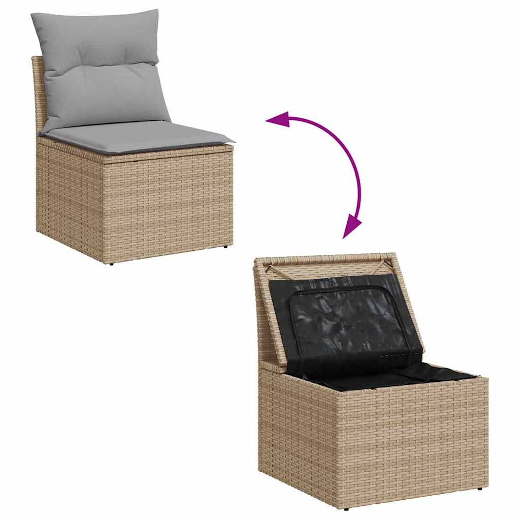 Gartensofa-set mit Kissen 10 pcs Beige und Weiß Poly-Rattan