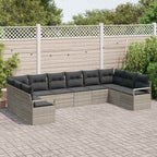 Gartensofa-set mit Kissen 10 pcs Hellgrau Poly-Rattan