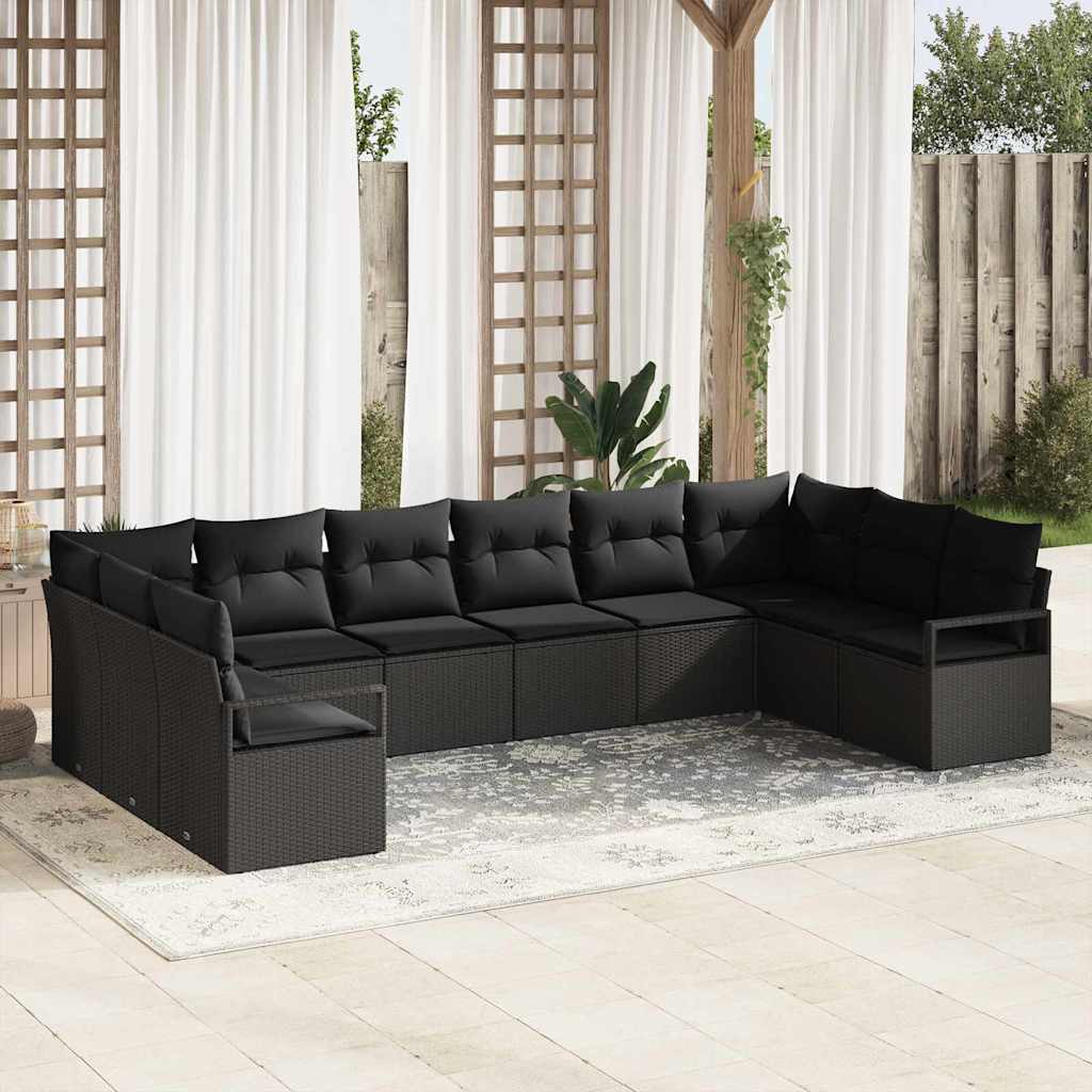 Gartensofa-set mit Kissen 10 pcs Schwarz Poly-Rattan