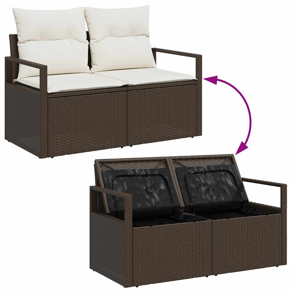 Gartensofa-set mit Kissen 11 pcs Braun und Creme Poly-Rattan