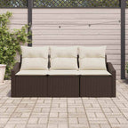 Gartensofa-set mit Kissen 3 pcs Braun und Weiß Poly-Rattan