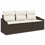 Gartensofa-set mit Kissen 3 pcs Braun und Weiß Poly-Rattan