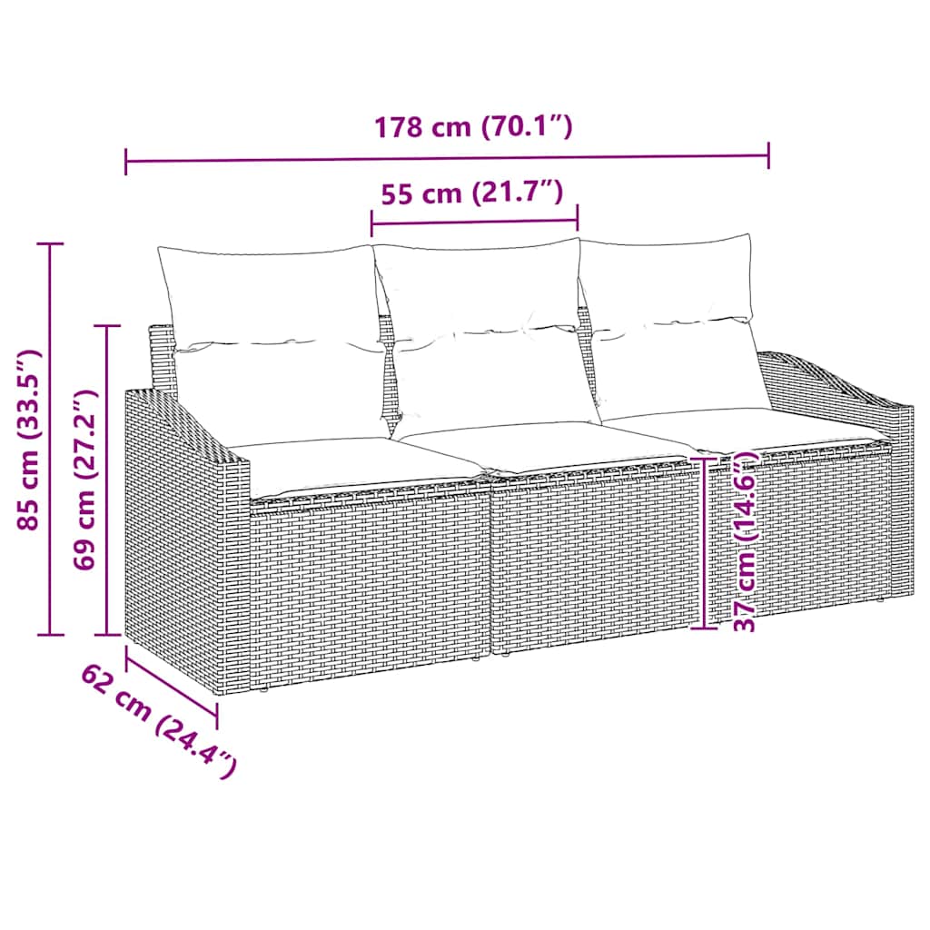 Gartensofa-set mit Kissen 3 pcs Beige und Hellgrau Poly-Rattan