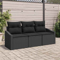 Gartensofa-set mit Kissen 3 pcs Schwarz Poly-Rattan