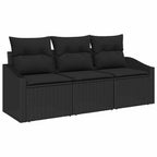 Gartensofa-set mit Kissen 3 pcs Schwarz Poly-Rattan