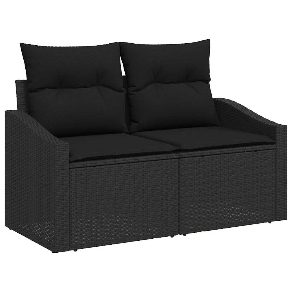 Gartensofa-set mit Kissen 3 pcs Schwarz Poly-Rattan