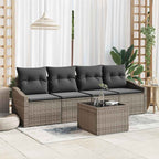 Sofa Set mit Kissen mit Speicher 5 pcs Grau Poly-Rattan