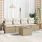 Sofa Set mit Kissen 5 pcs Beige und Creme Poly-Rattan