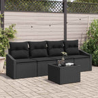 Sofa Set mit Kissen mit Speicher 5 pcs Schwarz Poly-Rattan