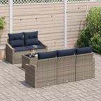 Sofa Set mit Kissen 6 pcs Grau und Marineblau Poly-Rattan