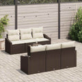 Sofa Set mit Kissen 7 pcs Braun und Creme Poly-Rattan