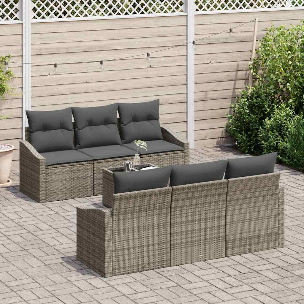 Sofa Set mit Kissen mit Speicher 7 pcs Grau Poly-Rattan