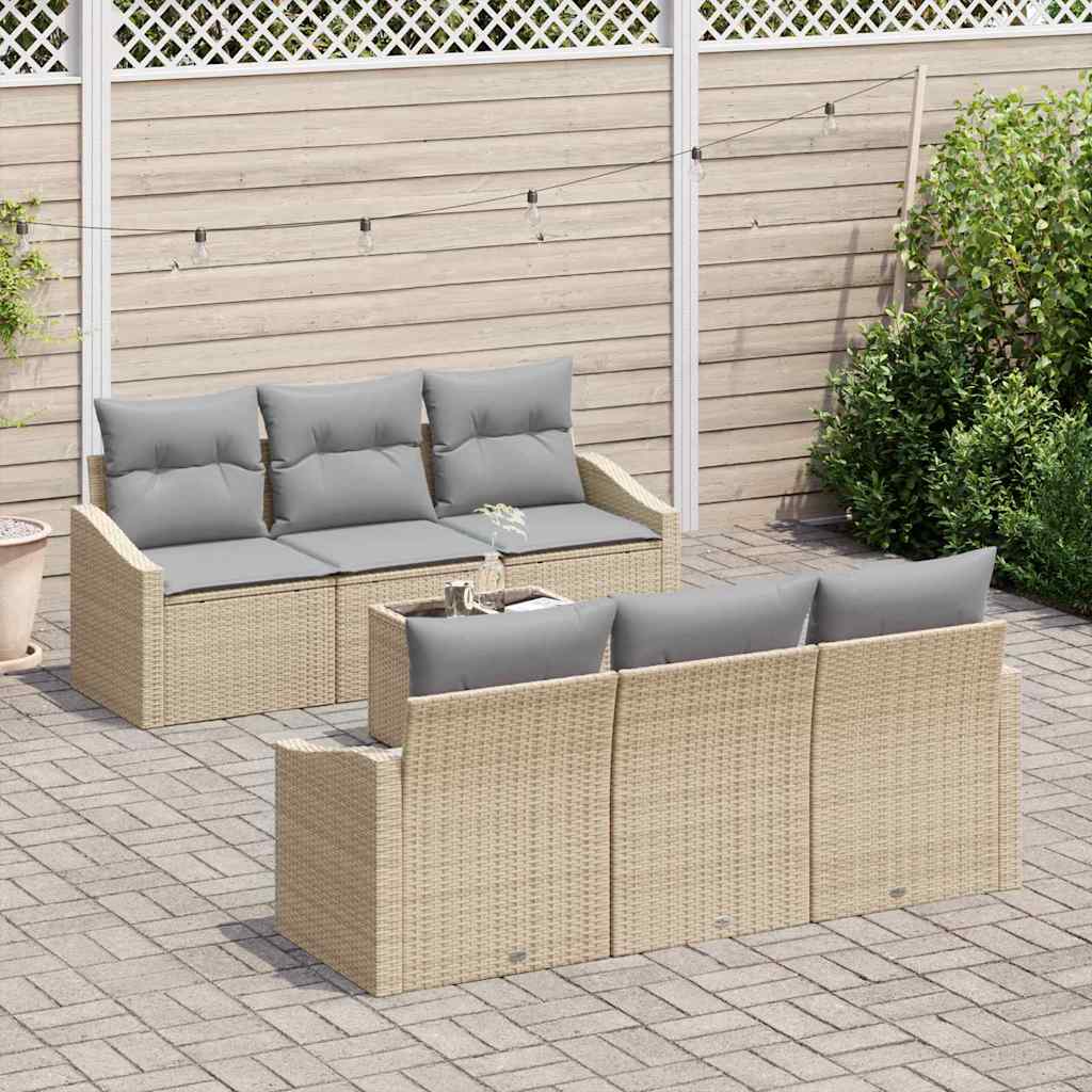 Sofa Set mit Kissen 7 pcs Beige und Grau Poly-Rattan