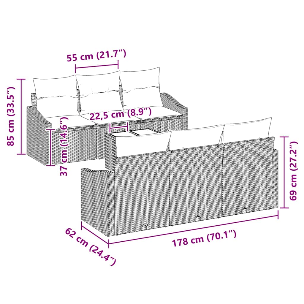 Sofa Set 7 pcs Hellgrau und Dunkelgrau Poly-Rattan