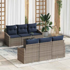 Sofa Set mit Kissen 7 pcs Grau und Marineblau Poly-Rattan