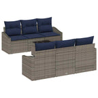 Sofa Set mit Kissen 7 pcs Grau und Marineblau Poly-Rattan
