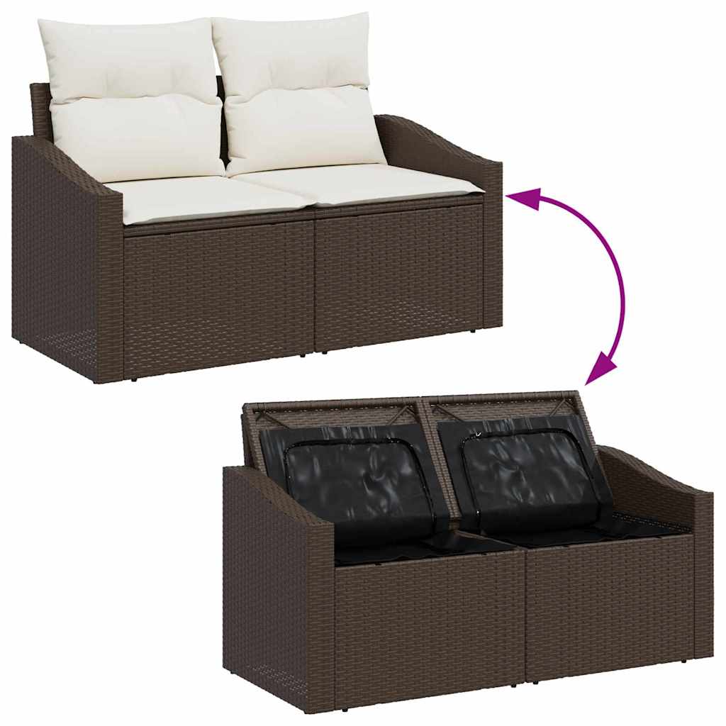Sofa Set mit Kissen 7 pcs Braun und Creme Poly-Rattan