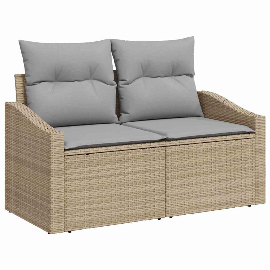 Sofa Set mit Kissen 7 pcs Beige und Grau Poly-Rattan