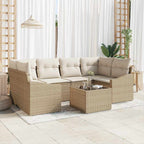 Sofa Set mit Kissen 7 pcs Beige und Creme Poly-Rattan